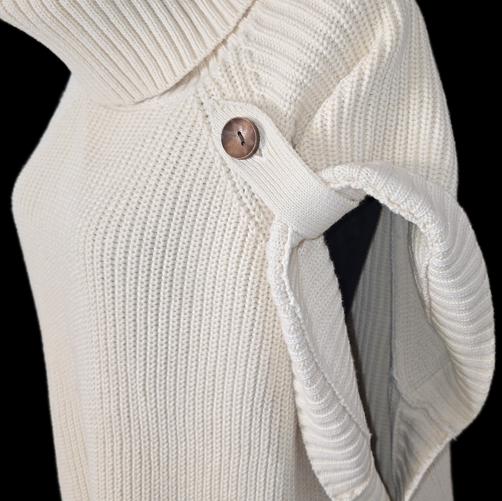 Coldwater Creek 1X Heavy Ribbed Cotton Poncho Cape Sweater Cream - Picture 6 of 9